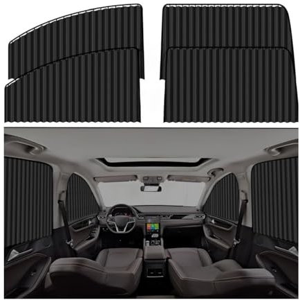 Pare-Soleil Vitre de Voiture, Rideau Voiture Occultant, Rideaux Fenêtres Protection Solaire Vitres Latérales, Parasol Magnétique pour Bloquer les Rayons UV et la Chaleur, Protection Vie Privée,4Pièces