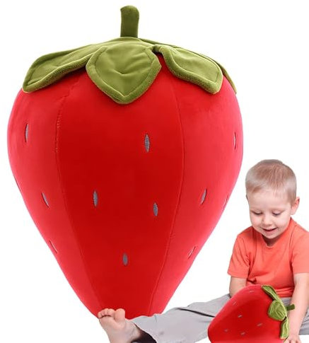 Shenrongtong Cuscino Peluche Fragola,Morbido Cuscino A Forma Di Fragola - Peluche Morbido per Bambine Ideale per Camera dei Bambini e Soggiorno Decorazione Casa