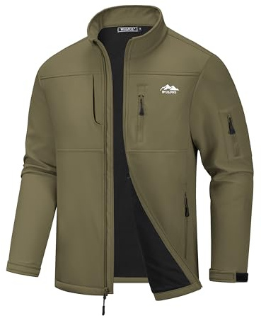 WULFUL Men's Lightweight Softshell Jacket Warm Fleece Lined Windbreaker Waterproof Rain Jacket for Winter Outdoor Hiking