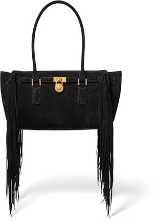 Michael Kors Hamilton Nomad Small Shoulder Tote, Antique Gold-Tone Hardware/Fringe Suede/Black