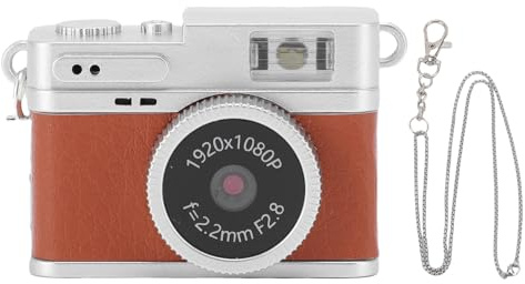 ASHATA Retro Digital Camera, 2MP 1080P FHD Color Screen Compact Keychain Camera with Flash Light, 4 Filters for Outdoor Photography with Strap (Brown)