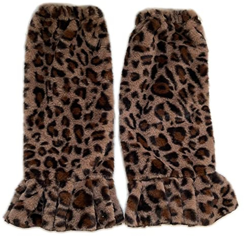 Uqezagpa Beinwärmer für Damen, Cosplay, Kostüm, Leopardenmuster, Plüsch, flauschig, Winter, warm, Rüschensocken, a, One size