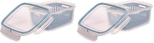 Snips Veggie SnipsLock - Contenitori per Alimenti Rettangolare, Contenitore per Cibi 1,8L, Cestello Rimovibile, 4 Chiusure di Sicurezza e Guarnizione Salva Freschezza 22.5x17.7x9 Azzurro Made in Italy