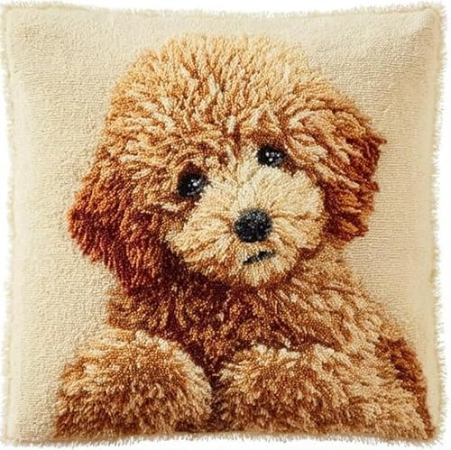 Taxpy 43X43Cm Diy Knüpfkissen Zum Selber Knüpfen Knüpfhaken-Set Süßer Hund Süße Tiere，3D-Kissen，Materialien，Paketbezug，Knüpfhaken-Set，Kissen-Stickset，Bastel- Und Heimdekoration
