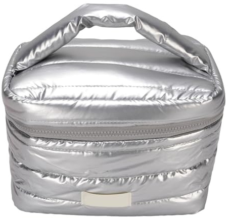 ZASCHMOY Trousse de Maquillage de Voyage, Organisateur de Cosmétiques, Trousse de Toilette de Grande capacité pour Femmes Voyageant en Plein Air, Tissu en Duvet 6L 23x16.5x15.5cm (Silver)