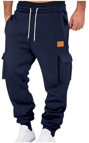 Générique Pantalon Cargo Homme Taille Élastique avec Cordon Coupe Décontractée Style Jogger Poches Fonctionnelles Couleur Unie pour Quotidien Loisirs