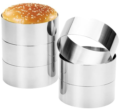 Set di 6 anelli per hamburger con un diametro di 10,2 cm, anelli da dessert senza cuciture e anelli alimentari, 4 cm, in acciaio inox, per dolci, mousse