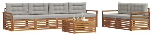 vidaXL Outdoor-Sofagarnitur mit Kissen 7 pcs Natürlich und Hellgrau, Garten-Sofa, modernes Ecksofa, langlebiger Lounge, Terrasse, Bequeme Sitzgruppe für Entspannung
