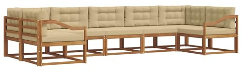 vidaXL Outdoor-Sofagarnitur mit Kissen 7 pcs Natur und Beige, Modernes Outdoor-Sofa-Set, stylische Gartenmöbel, Lounge-Sitzgruppe für Garten und Poolbereich zum Entspannen