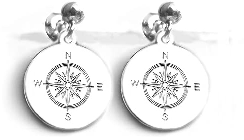 Kompass Ohrringe mit Gravur, 925 Silber Ohrhänger | Personalisiertes Geschenk für Frauen