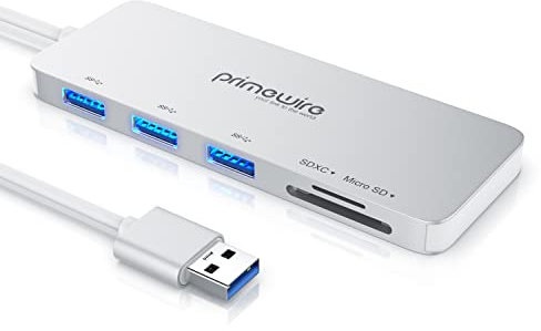 USB Hub 3.2 Gen1 mit Cardreader externes Kartenlesegerät - 3 Port Datenhub - kompatibel mit Windows + Apple - PC Notebook MacBook iMac PS4 Tablet - Ultra Slim Extra Leicht Aluminium Design