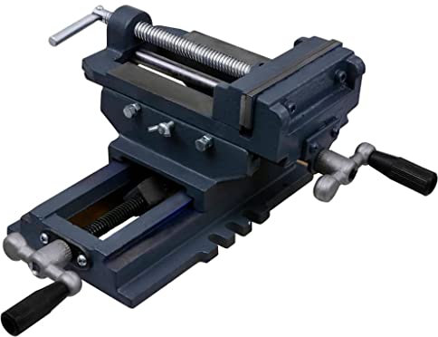 vidaXL Manual Cross Slide Drill Press Vice with Secure Grip, Cast Iron Construction, 130mm Jaw Width, Adjustable Lead Screws