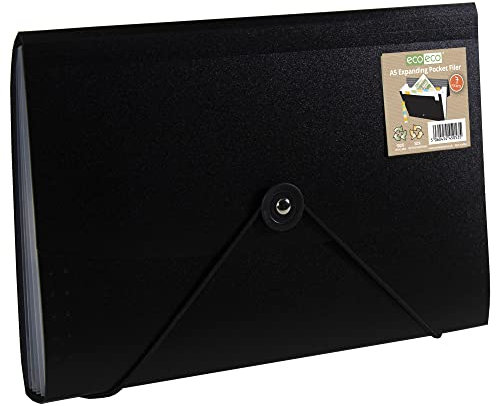 eco-eco A5 50% Recycelt 7 Taschen-Schwarz-Farben-Expanding Datei