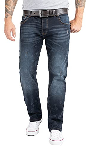 Rock Creek Herren Jeans Regular Fit Stretch Jeans Männerhose Herrenjeans Denim Hosen Herrenhose Straight Cut Stonewashed RC-2269 Dunkelblau W36 L32