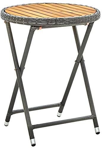 vidaXL Akazienholz Massiv Beistelltisch Gartentisch Klapptisch Gartenmöbel Balkontisch Teetisch Tisch Terrasse Grau 60cm Poly Rattan