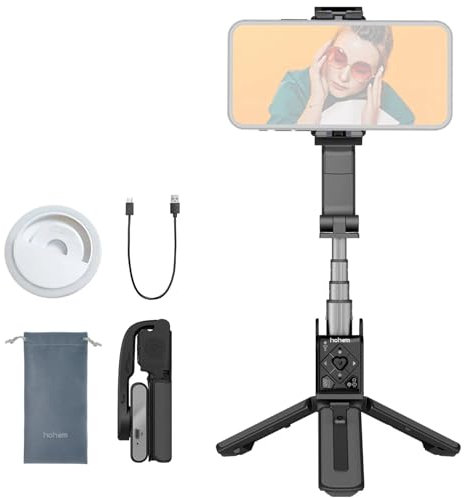 hohem iSteady Q Gimbal Smartphone Stabilisator Single Achsen, 4-in-1 Selfie Stick Stativ, Bluetooth Fernbedienung, 360° Rotation & Gesichtsverfolgung, Selfie-Stangen für iPhone 15 Pro Max/iOS/Android