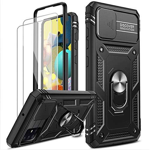 LeYi Coque pour Samsung Galaxy A51 4G avec 2 Verre Trempé, 360 Full Body Protection de la Caméra en PC Dur Anti-Chut Renforcée Armor Heavy Duty Antichoc Bumper Housse Etui Noir
