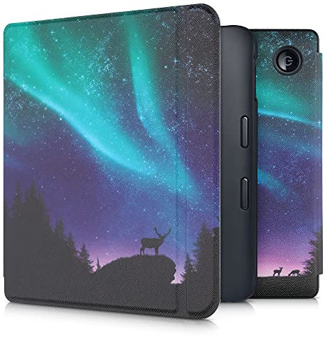 kwmobile Étui Compatible avec Kobo Libra 2 Coque - Étui à Rabat magnétique Tablette eReader Similicuir - Turquoise-Bleu-Noir