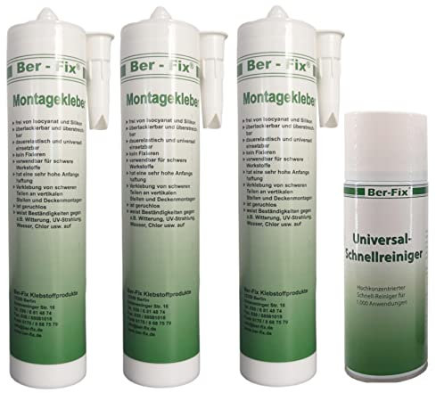 Ber-Fix® Montagekleber BF3000 Set 3× 290 ml + 400 ml Spray | extrem haftstark | inkl. Schnellreiniger