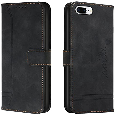 Lihondar Kompatibel mit iPhone 8 Plus/iPhone 7 Plus Hülle, Leder Klappbar Schutzhülle Tasche Wallet mit Brieftasche Cover Flip Case Klapphülle (Schwarz)