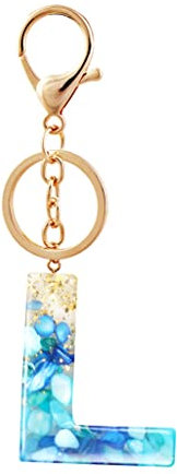 Gierzijia Porte-clés en résine bleue avec pierre de l'alphabet de A à Z pour femme, lettre initiale, accessoires de sac, l, taille unique