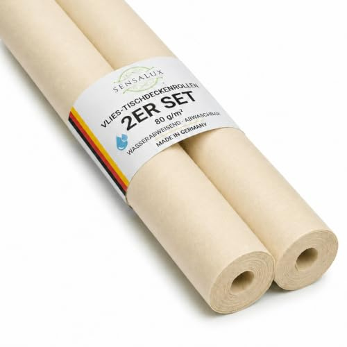 Sensalux Vlies Tischdeckenrolle 2er Set 1,00 x 25 m Creme, 80 g/m² | abwaschbar, wasserabweisend, stoffähnliche Tischdecke Rolle, OEKO-TEX, Party, Catering, Gastro