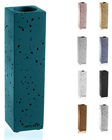 CONCRETTE Blumenvase für Tischplatte Rechteckig und Schlank Handgefertigt aus Architektonischem Beton Originell Geformtes Design mit Kleinen Löchern Höhe 220 mm Dunkles Türkis