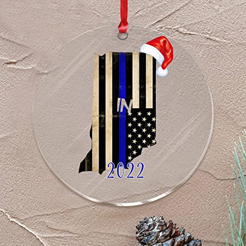 Indiana Hängende Ornamente Staatsform USA Weihnachtsmannhut Runder Weihnachtsbaum Ornament Amerika 50 Staaten USA Souvenir Geschenk Acryl Elegante Weihnachtskugel für Inneneinrichtung