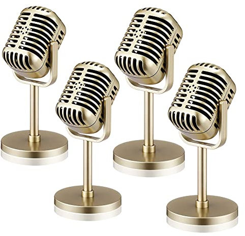 rahl 4 Pieces Retro Microphone Props Vintage Microphone Antique Microphone Microphone Table Decor,Gold