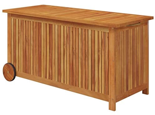 vidaXL Solid Wood Acacia Garden Storage Box with Wheels Outdoor Patio Storage Chest Blanket Box Tool Chest Cushion Storage Case 113x50x58 cm