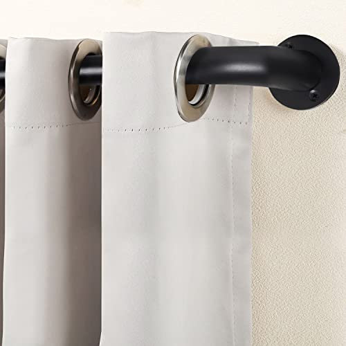 Hafaa Curtain Poles Metal Extendable Room Darkening Blackout Curtain Pole - Adjustable Curtain Rod with Curved Pole Finial, Rings, Brackets & Fittings Set (Matte Black, 120-210 Cm (48 to 83 Inches))