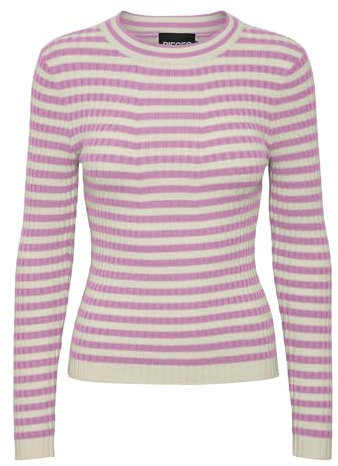 PIECES Pccrista LS O-Neck Knit Noos BC Suéter, Lila Pastel, XS para Mujer