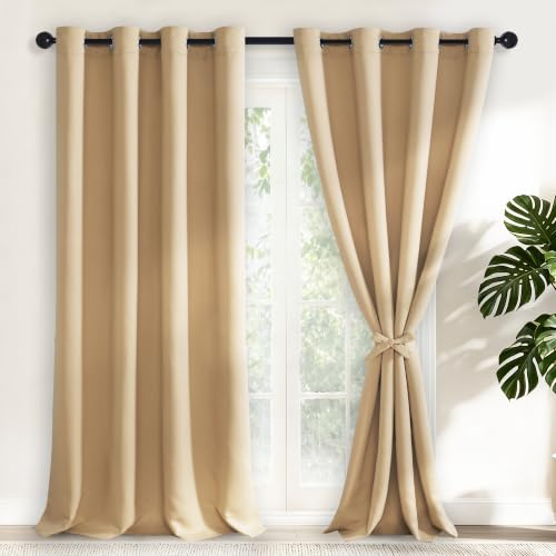 Hiasan Verdunklungsvorhänge Gardinen, 245 x 140 cm (H x B), Beige | Blickdicht Vorhänge mit Ösen, Thermovorhang Ösenschal, weiche Schiebevorhänge, für Schlafzimmer und Wohnzimmer, 2er Set