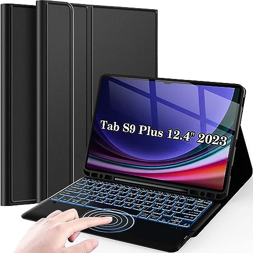 Wineecy Tastatur Hülle für Samsung Galaxy Tab S9+/S9 Plus 12.4 Zoll 2023 SM-X810/X816/X818, Bluetooth Deutsches QWERTZ Tastatur mit Touchpad, 7 Farbige Beleuchtung, Slim Tablet Schutzhülle