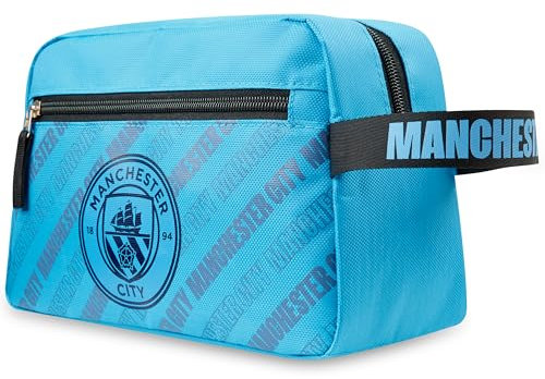 Manchester City F.C. Kulturbeutel Herren, Kulturtasche mit Vordertasche & Tragegriff - Fußball Sachen