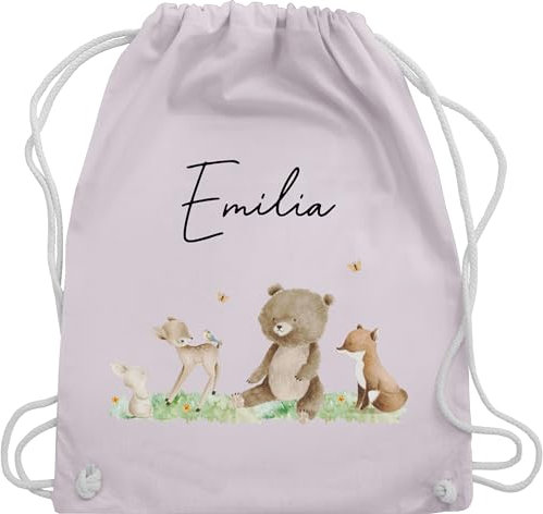 Turnbeutel Rucksack - Waldtiere Tiere Wald Tier Hase Reh Bär Fuchs - Unisize - Pastell Rosa - kindergarten beutel name personalisierter stoffbeutel kinder personalisierte geschenke turnsackerl