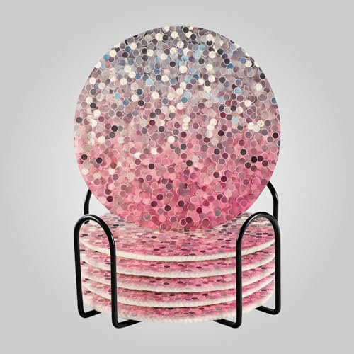 Glitzer Rosa Lila Gold Silber Tischtassenuntersetzer Wasserabsorbierende Untersetzer für Getränke 6er Set Untersetzer mit Halter Lustige Tischuntersetzer Untersetzer Büro Getränke