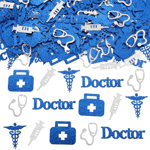 Cheereveal Doktor-Abschlussdekorationen, 200 Stück, blau, Doktor-Konfetti, Tischdekorationen für medizinische Schule, Abschlussfeier, zukünftiger Arzt, Glückwunsch, Doktor, Partyzubehör