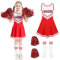 MAXHJX Cheerleader Kostüm Kinder Kleid: Faschingskostüme kinder Cheerleading - Cheer Uniformen mit Pompons Socken für Halloween Dress Up Fasching Party Kostüm (Rot, 150(10-11 Jahre))