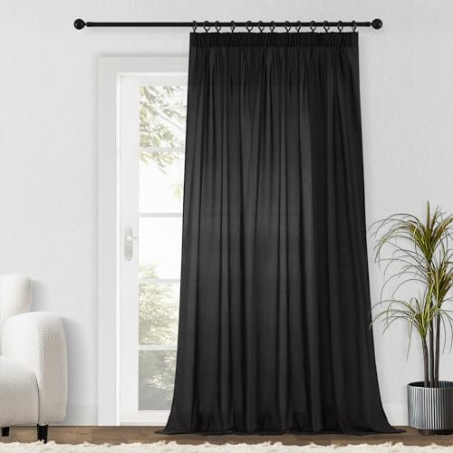 MRTREES brushed cotton panel black curtains 90 inch drop, curtains pencil pleat, pleat topcurtains 90 drop, W90 x L90 1 Panel