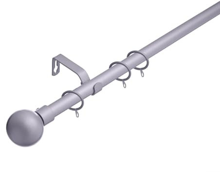 Lister Cartwright 19 mm Extendable Metal Curtain Poles Rods Voile Easy Fitting - Satin Steel (Ball Finials, 120-210 cm)
