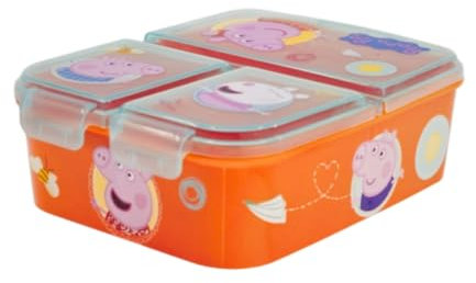 My sweety pop Brotdose – Lunchbox – für Kinder – Krippe – Kindergarten – Schule – Urlaub – Mahlzeit – 19,5 cm – Geschenkidee – 3 Fächer Peppa Wutz – Unisex – Orange
