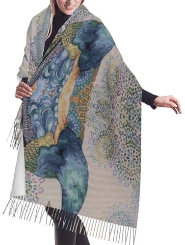 SJOAOAA Schal mit Bienen-Honigbienen-Druck, Kaschmir-Haptik, warm, Quastenschal, Winter, groß, weich, modisch, leicht, Wunderschöner Pfau, One size