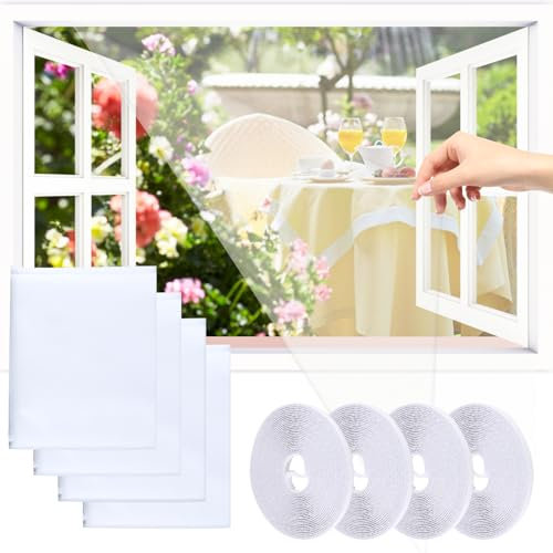 Zanzariera Universale Finestra, 130x150CM Zanzariera Finestra Adesiva, DIY Zanzariera Porta Finestra, Zanzariere Senza Perforazione incl Nastro di Fissaggio er Tende Finestre e Finestre