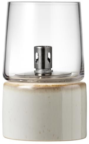 BITZ Gastro Öllampe Outdoor und Indoor, Hübsche Petroleumlampe für Camping, Garten oder Innenraum, Durchm. 8,5 cm, Höhe 14 cm, aus Steingut und Glas, Creme