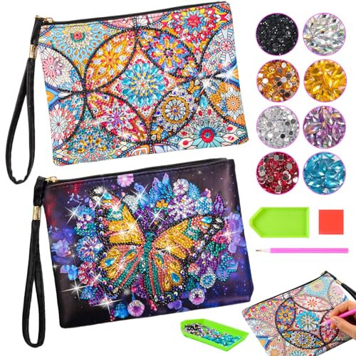 iKidiki Diamond Painting Kinder, Basteln Mädchen 6 7 8 9 10 11 12 Jahre Geschenk Mädchen 6 7 8 9 10 11 12 Jahre Spielzeug ab 6-12 Jahre Mädchen DIY Kreatives Kosmetiktasche Klein -2 Stücke