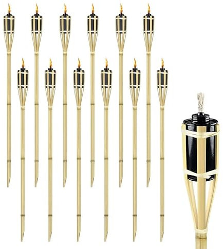 Set 8/12 Pezzi Torcia Grande Da Giardino In Bambù XXL Olio Contenitore In Metallo 90/120/150 Cm Lampada Candela Con Stoppino Fiaccola Torcie Esterno Feste Eventi - 12 Pezzi 120 Cm