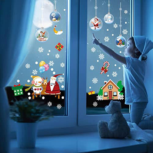 WandSticker4U®- Fensterbilder Weihnachten Kinder FROHE WEIHNACHTEN selbstklebend I Weihnachtsdeko Fenster Aufkleber Fenstersticker Winter Schneeflocken Tannen Baum Kinderzimmer GROß