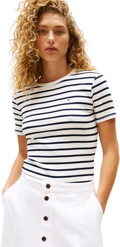 Tommy Hilfiger Damen T-Shirt Kurzarm Slim Cody Rundhalsausschnitt, Mehrfarbig (Breton/ECU/Dark Night Navy), 3XL