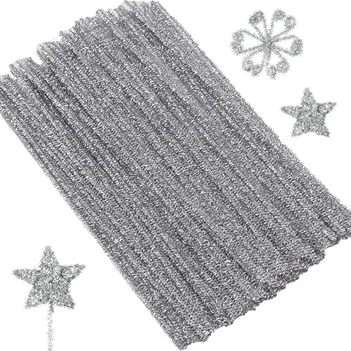 100 Piezas Limpiapipas,Limpia Pipas para Manualidades,Limpiapipas Manualidades,Limpia Pipas,Alambre de Chenilla Colores,para Manualidades y Decoraciones DIY,30cm x 6mm,Plateado